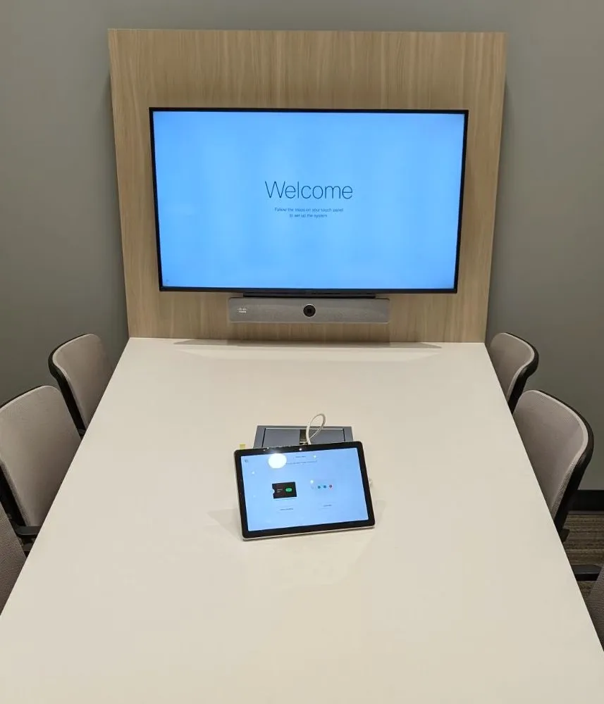 Team collaboration area with installed AV equipment